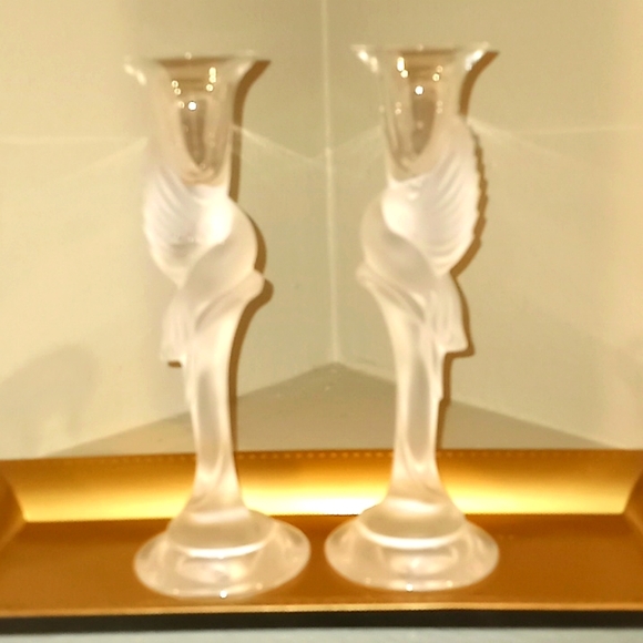 Faberge Kissing Doves Frosted Candlesticks - Picture 1 of 11